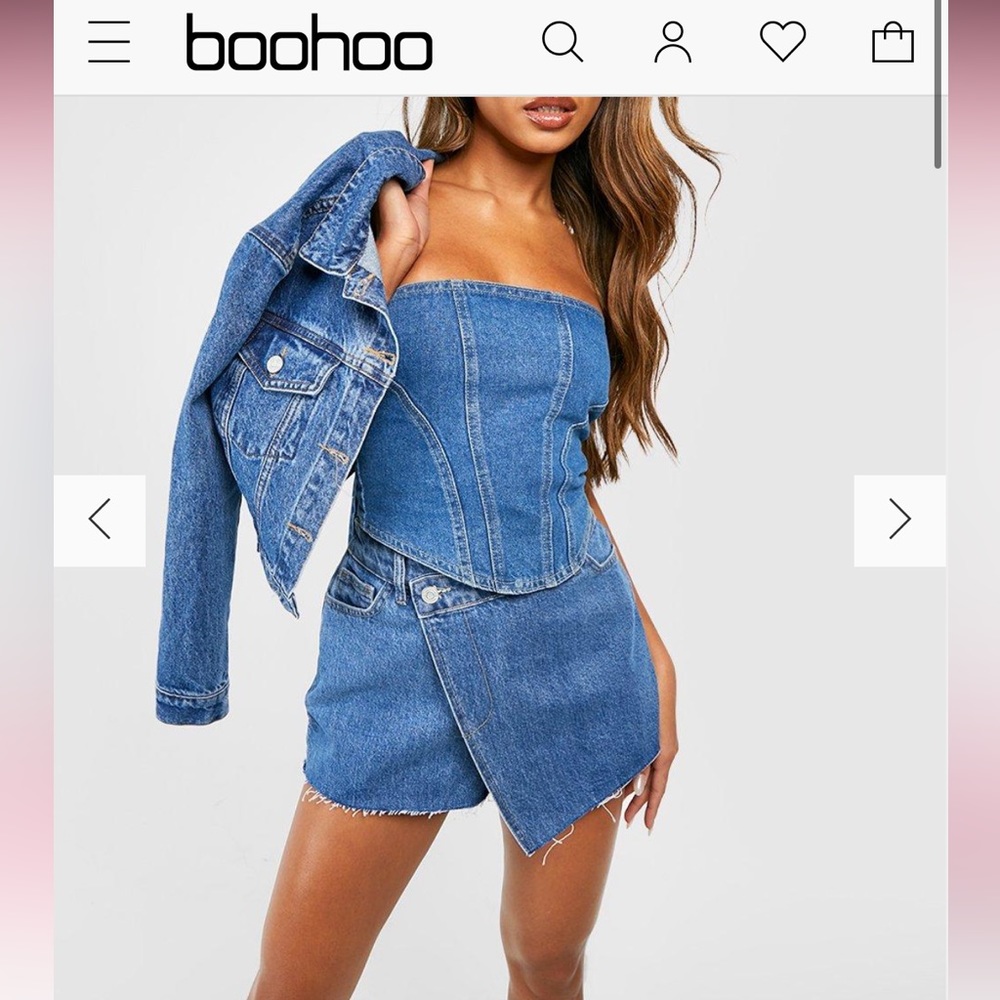 Boohoo Wrap Waist Raw Hem Denim Skort
